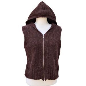 Italian Wool Talbots Brown Knit Vest Sweater Women’s Size Medium Full Zip Hooded
